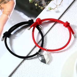 5 set sfaccettature coppia magnetica distanza regolabile braccialetto fortunato rosso corda intrecciata cuore braccialetti di perline gioielli regali per gli amanti