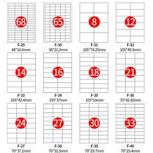 42 Tamanhos Autocolante Em Branco Etiqueta autoadesiva A4 Laser Jato Inkjet Impressora Copier Artesanato Papel Adesivos Negócios Barcode Etiquetas 100 Folha