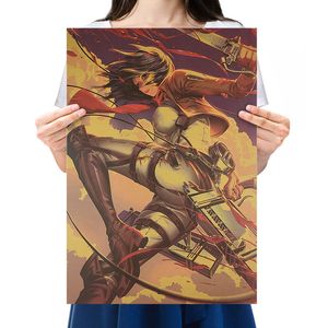 Angriff auf Titan Kraftpapier Poster Eren Mikasa`Ackerman Charakter Porträt Wandaufkleber Wohnkultur Malerei