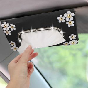 Auto Storage Crystal Paper Box Car Sun Visor Tissue Box Holder Tissue Napkins Bag Organize With Chrysanthemum