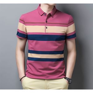 Sommerliche Herrenbekleidung, farbig gestreiftes POLO-Shirt, Business-Casual-POLO-Shirt, kurzärmliges POLO-Shirt in Übergröße 220312