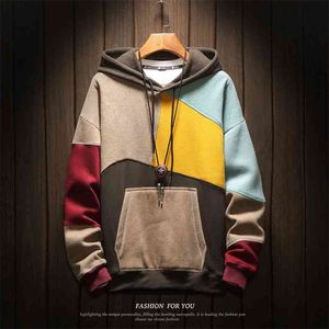 Marka Erkekler Hoodies Tişörtü Erkekler Patchwork Baskı Uzun Kollu Hoodie Hip Hop Streetwear Giyim Artı Boyutu 210728