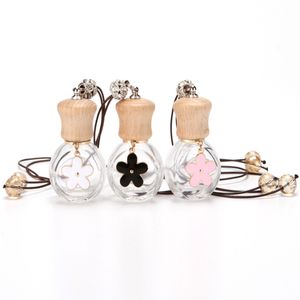 8ML Car Glass Perfume Bottle Pendant Empty Mini Refillable Perfumes Packaging Bottles with Wooden Cap