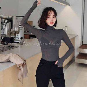 Turtleneck Sexy Basic T Shirt Kobiety Z Długim Rękawem S Topy Wiosna Tee Koreański Styl T-Cotton Tshirt 210423