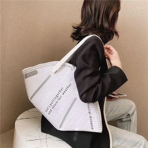 Borse portaoggetti Fadish Fashion Women Large Mask Shopping Bag Canvas Shoulder Home