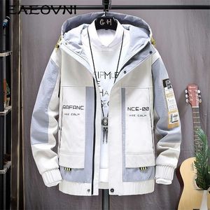 EAEOVNI Fashion Mens Hooded Jacket Japanese Streetwear Autumn Winter Men Hoodie Outwear Coat Patchwork Letter s Top 211110