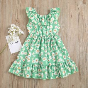 Kids Princess Dresses Toddler Baby Girls Outfits Little Daisy Pattern Print Ruffle Stitching Dress Children's Clothing Vestidos Q0716