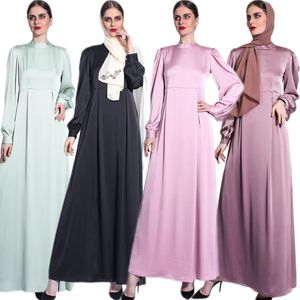 Robe De Mariée Islamic Abaya achat en gros de Vêtements ethniques Femmes Élégant Satin Longue Robe De Mariage Arabe Arabe Abaya Musulman Islamic Ramadan Dubaï Maxi Robe Robe Marocaine Kaftan