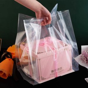 50pcs Frosted Transparent Portable Stand Plastic Baking 4" 6" 8" 10" Cake Bread Dessert Food Packaging Takeaway Bags 210724