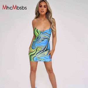 Seksowne bagno Drukowane bandaż Halter Mini Dress Plaża Party Backless Bez Rękawów Bodycon Sukienki Letnie Panie Wrap Hip Stroje 210517