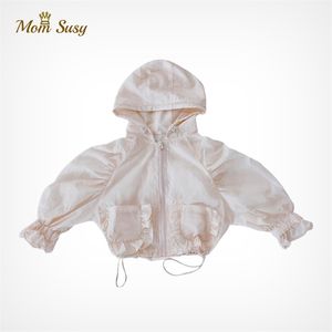 Summer Baby Girls Sun UV Mosquito Protection Coat Ruffle Princess Infant Toddler Jacket Hooded Outerwear Air Conditioner Clothes 211011