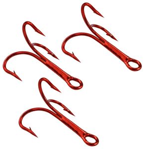 100pcs 35647 High Carbon Steel Treble Fishing Hooks Red Black Round Bent Triple Hard Lure Spoon Fishhooks 709 S2