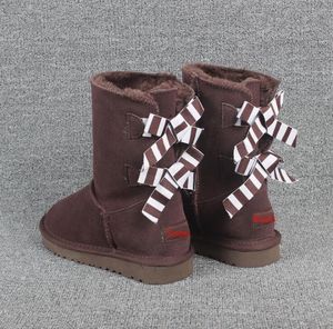 U3280 Short 2 Bow Women Snow Boots Zebra Stripes Bow Knot 따뜻한 짧은 겨울 정품 가죽 양모 부츠 무료 교통