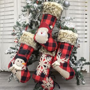 Plaid Christmas Stocking Prezent Torba Wełna Xmas Drzewo Ornament Skarpetki Santa Candy Prezenty Torby Domowe Dekoracje Party Wy1407