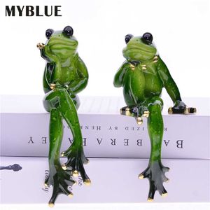 MyBlue 2 sztuk / zestaw Kawaii Ogród Żywica Zwierząt Myślenie Para Figurka Figurka Miniaturowa Nordic Dom Room Decoration Akcesoria 210607