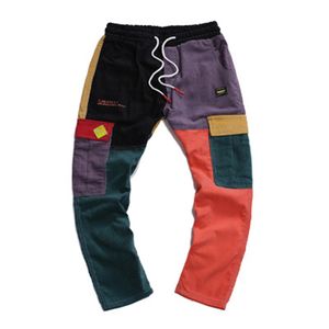 Mens Corduroy colorblocked 바지 패션 트렌드 Drawstring 측면 패널 연필 바지 디자이너 남성 캐주얼 포켓 탄성 허리 바지