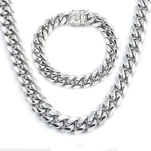 Mens Jewelry Sets 316L Stainless Steel Hip Hop Cuban Chains Bracelet Double Safety Clasps Chokers Necklaces Curb Link Bracelets 8MM/10MM/12MM