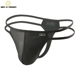 Underbyxor modig person 2021 män briefs sexiga underkläder thongs imitation läder tyg innovativ design man