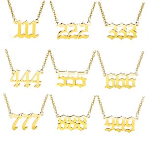 Ängelnummer halsband 111 222 333 444 555 666 777 888 999 Silver Old English Gold Numbers Halsband Rostfritt Stål Numerologi Smycken