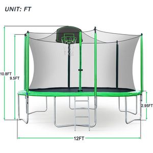 12Feet Trampolines voor kinderen met veiligheidsbehuizing net basketbalring en ladder gemakkelijke montage ronde outdoor recreatieve trampoline VS A41