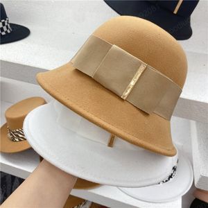 Höst Vinterull Polyester Bladn Bowknot Ribbon Liten Brim Lady Bucket Cap Women Leisure Hat