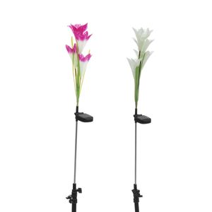 Sol Power Lily Rose Flower Stake Landskap Lampa Yard LED Light Outdoor Garden - White