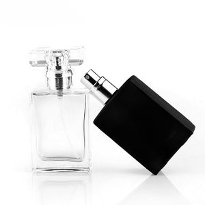 rettangolo cosmetico nero opaco trasparente piatto quadrato in vetro flaconi spray con pompa per profumo da 50 ml cura della pelle