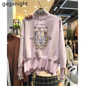 Mulheres coreanas Primavera Outono Hoodies Longo Manga Chique Sweatershirt Streetwear Tops Jumper para Loose 210601