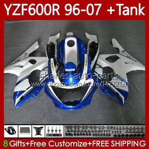 Body White Blue Kit para Yamaha YZF600R Thundercat YZF 600R 600 R 1996-2007 Bodywork 86No.174 YZF-600R 96 97 98 99 00 01 YZF600-R 02 03 04 05 06 07 Fairings do OEM + tampa do tanque