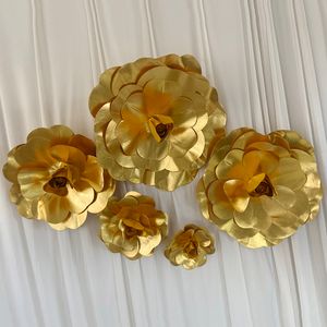 Golden Pe Flat Bottom Rose Head Konstgjorda Blommor Stage Bröllop Vägg Bakgrundsfönster Layout Fake Roses Blommig Heminredning