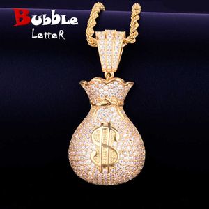 Saco do dólar dos homens Colar de pingente de ouro Bling cúbico zircão hip hop rocha jóias x0707