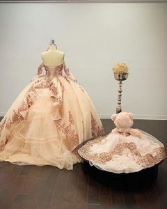 2021 szampana błyszcząca suknia balowa sukienki Quinceanera Sukienki odłączane