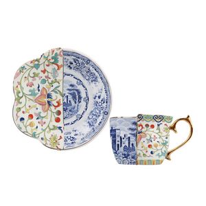 Set da tè pomeridiano con tazza da caffè e piattino in ceramica dorata di lusso in stile britannico con confezione regalo