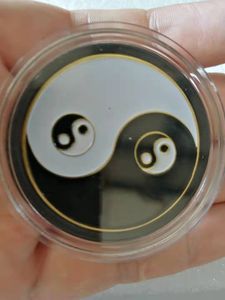 5 pçs/conjunto presente chinês tai chi preto branco taoísmo sinal antigo oito diagramas coleção de moedas de ouro guarda cartão de pôquer com cápsula de moeda