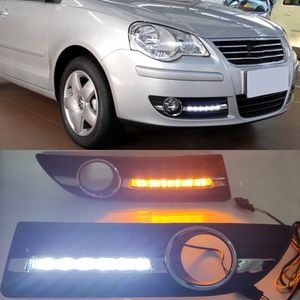 För Volkswagen Polo 9N3 2005 2006 2007 2008 2009 2010 LED DRL DAGIME LJUS KÖRNING DAGLIGHT MED GULT TURS SIGNAL