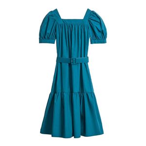 Kanske du avslappnad gul blå vit sash slash neck puff kortärmad knä längd solid klänning vintage d1782 210529