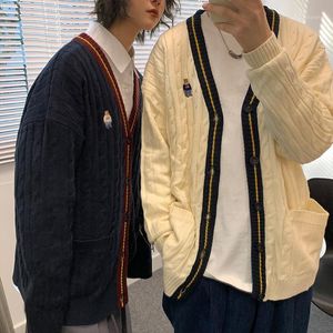 Men's Sweaters 2021 Korean Style Couple Cardigan Streetwear Autumn Winter Hip Hop Fashion Sweater Men Ulzzang Bear Embroidery Clothes Male