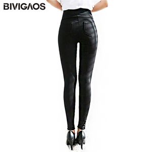 BIVIGAOS Spring Summer Fashion Womens Black Casual Elastic High Waist Leggings Trousers Pocket Pencil Pants Skinny Slim Female 210925