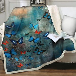 Decken Cartoon Bunte Schmetterling Gedruckt Sherpa Decke Verdicken Weiche Flanell Sofa Bettwäsche Bettdecke Quilt Abdeckung Heimtextilien