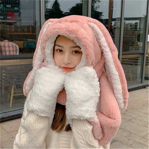 Wholesale funny winter hats for adults for sale - Group buy 3 in1 Gloves scarf Rabbit Hat long Ears Cute Cartoon Kawaii Funny Birthday Gift Bunny Plush Cap Winter For Adult Girlfriend