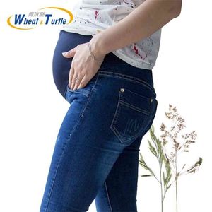 [Tartaruga De Trigo] Marca Maternidade Jeans Gravidez Roupas Denim Macacões Skinny Calças Calças Roupas Para Mulheres Grávidas Plus Size 210918