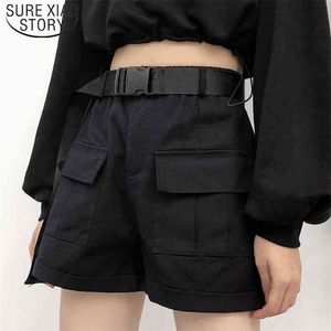 Casual High Waist Loose Pocket Shorts Fashion Streetwear Belt Women Summer Ladies Wide Leg 8961 50 210506