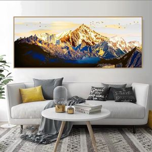 Große goldene Bergvogellandschaft Leinwandgemälde Druckplakat Ölgemälde für Wohnzimmer modernes Zuhause