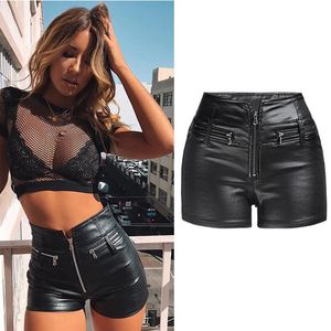 Damen Shorts Mode Hohe Taille Pu Leder Frauen Reißverschluss Moto Biker Skinny Schwarz Sommer Herbst 3XL Plus Größe 5181446