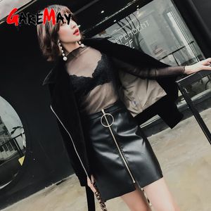 Outono e inverno estilo coreano preto plutão saia zipper emagrecimento cintura alta uma linha sexy clube couro feminino 210428