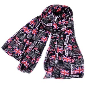 Scurves Frau UK Britische Flagge Schal London Briefe Union Jack Shawl Chiffon Hijab mit Anhänger großer warmer Winter