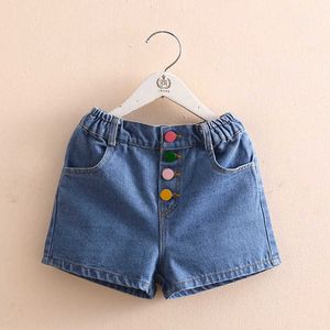 Summer Casual 2 3 4 5 6 7 8 10 12 Years Child Baby Cotton Pocket Colorful Buttons Denim Blue Shorts For Kids Girls 210529