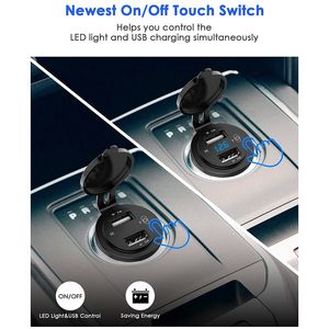Quick Charge QC 3 0 36W Car Dual USB Charger Socket Waterproof with Voltmeter Switch for 12V 24V Motorcycle ATV Boat Marine RV256C