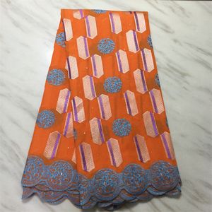 5ヤード/ロット素晴らしいオレンジ色のアフリカの綿の布の花の刺繍マッチクリスタルスイスのボイルレースのためのドレッシングPL12156