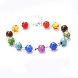 8mm Natural Stone Link Chain Beaded Yoga Bracelets Handmade Energy Charm Party Club Jewelry For Women Girl